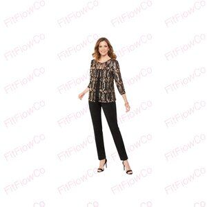 Alex Evenings Petite Black Gold & Silver Sequin Evening Top PS